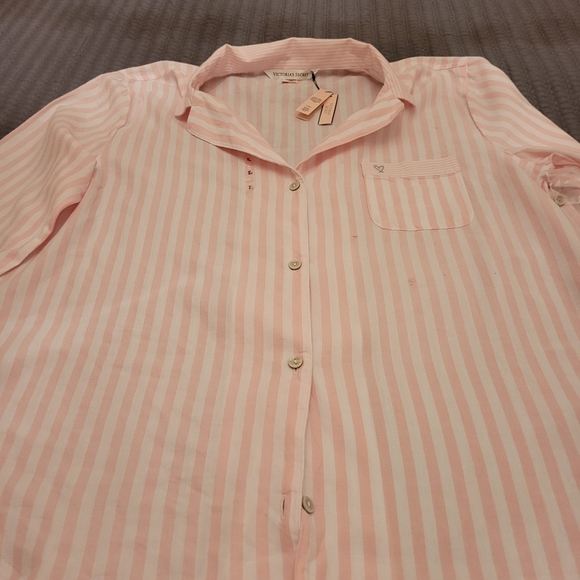 Victoria Secrets pink and white stripped pajama shirt - Picture 3 of 14